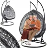 Fotel wiszący ogrodowy 2-osobowy KOKON Robin czarny – huśtawka ogrodowa bujana, kosz + poduszki | LazyHome