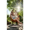 Fotel wiszący ogrodowy KOKON Jajo Boho– huśtawka ogrodowa bujana, kosz + duże poduszki | LazyHome