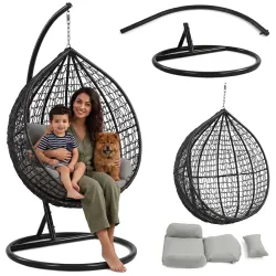 Fotel wiszący ogrodowy KOKON Jajo Premium – huśtawka ogrodowa bujana, kosz + poduszki | LazyHome