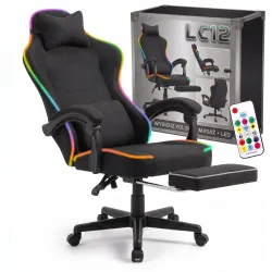 Fotel gamingowy tkanina kubełkowy krzesło biurowe Podnóżek + Masaż + LED