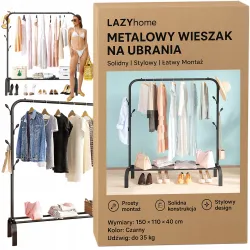 DUŻY WIESZAK PODŁOGOWY STOJAK NA UBRANIA BUTY STOJĄCY GARDEROBA CZARNY B160