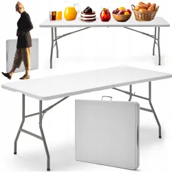 Stół cateringowy składany 180 cm biały – ogrodowy bankietowy, rozkładany, walizka | LazyHome