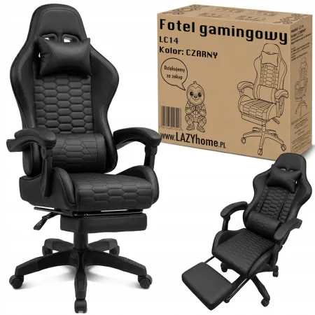 Fotel gamingowy obrotowy biurowy krzesło gracza kubełkowy podnóżek czarny
