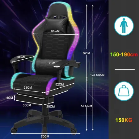 Fotel gamingowy dla gracza LC09 – krzesło biurowe obrotowe kubełkowe, masaż, podnóżek, LED | LazyHome