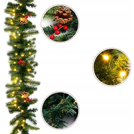 GIRLANDA CHOINKOWA ŚWIĄTECZNA SZTUCZNA 100 LED ŁAŃCUCH ZIELONA GĘSTA 270 CM