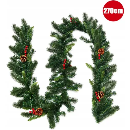 GIRLANDA CHOINKOWA ŚWIĄTECZNA SZTUCZNA 100 LED ŁAŃCUCH ZIELONA GĘSTA 270 CM