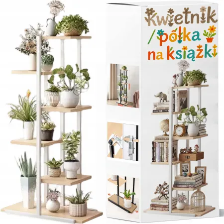 KWIETNIK STOJAK NA ROŚLINY KWIATY DONICZKI METALOWY REGAŁ DREWNIANE PÓŁKI