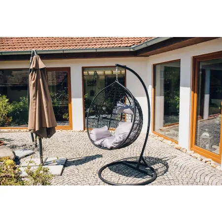 Fotel wiszący ogrodowy KOKON Jajo Premium – huśtawka ogrodowa bujana, kosz + poduszki | LazyHome