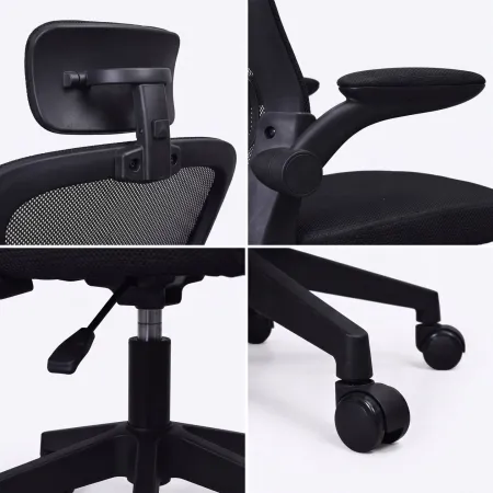 Fotel Biurowy Krzesło Obrotowe Ergonomiczne Czarny Materiałowy Gamingowy