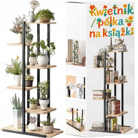KWIETNIK STOJAK NA ROŚLINY KWIATY DONICZKI METALOWY REGAŁ DREWNIANE PÓŁKI