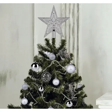 BOMBKI CHOINKOWE na CHOINKĘ ZESTAW XXL SREBRNE 100 szt 6/ 4/ 3 cm + GWIAZDA