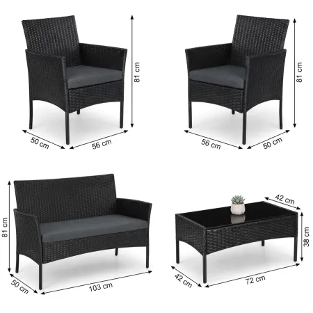 Meble ogrodowe zestaw 5 osobowy komplet na balkon: 2 Fotele + Sofa + Stolik