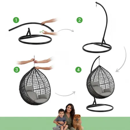 Fotel wiszący ogrodowy KOKON Jajo Premium – huśtawka ogrodowa bujana, kosz + poduszki | LazyHome