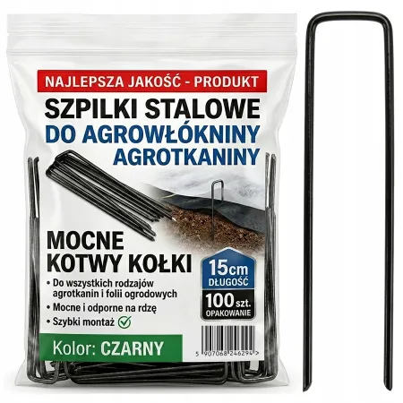 SZPILKI KOTWY KOŁKI DO AGROWŁÓKNINY AGROTKANINY MOCNE CZARNE 15cm 100 SZTUK